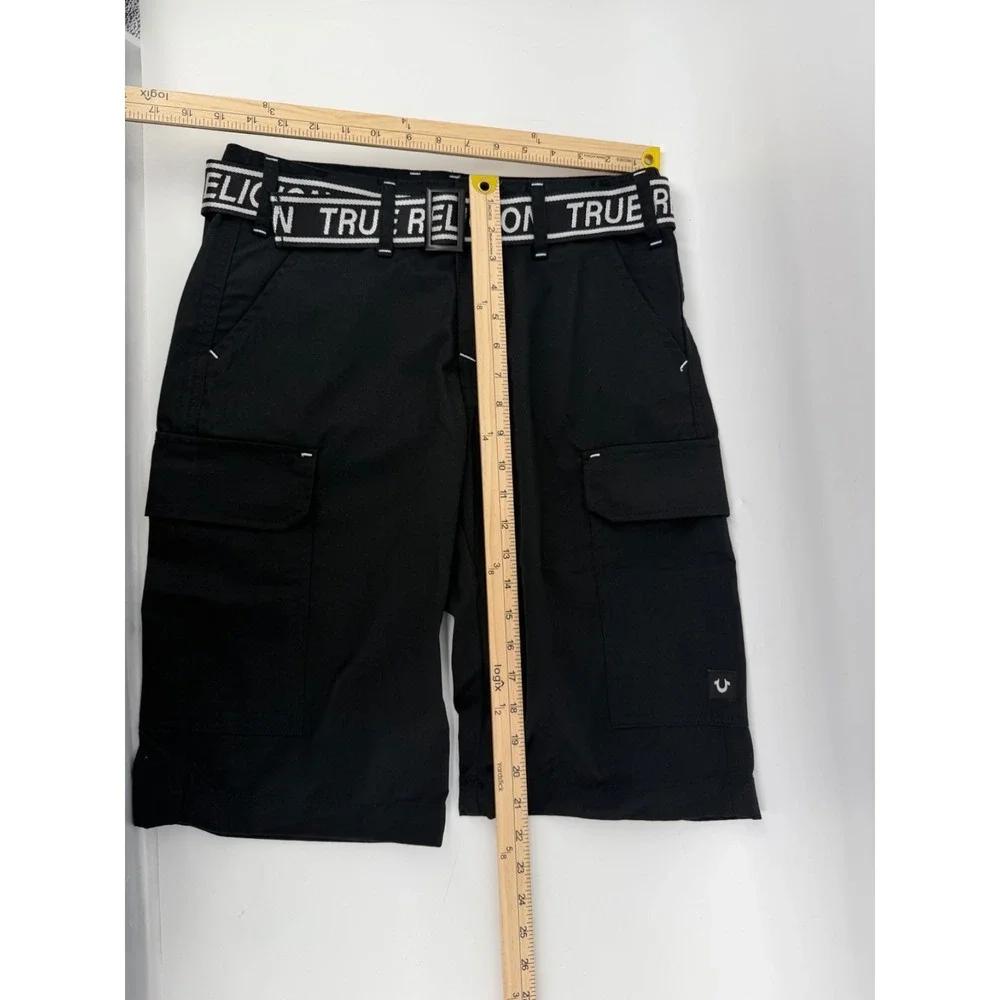 True Religion Cargo Shorts Men's Black Hip Hop Streetwear Size 30 NWT Jet Black